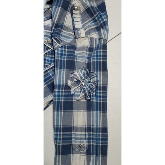 Buckle Black Long Sleeve Pyramid Snap Blue Plaid Slim Fit Shirt Men's Size Small - Picture 8 of 13